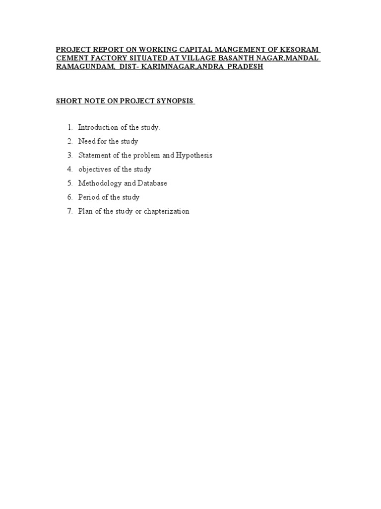 Working Capital Management at Kesoram Cement | PDF | Working Capital ...