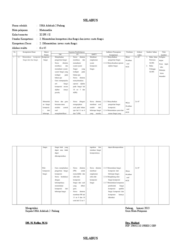 Silabus Kelas Xi Asli