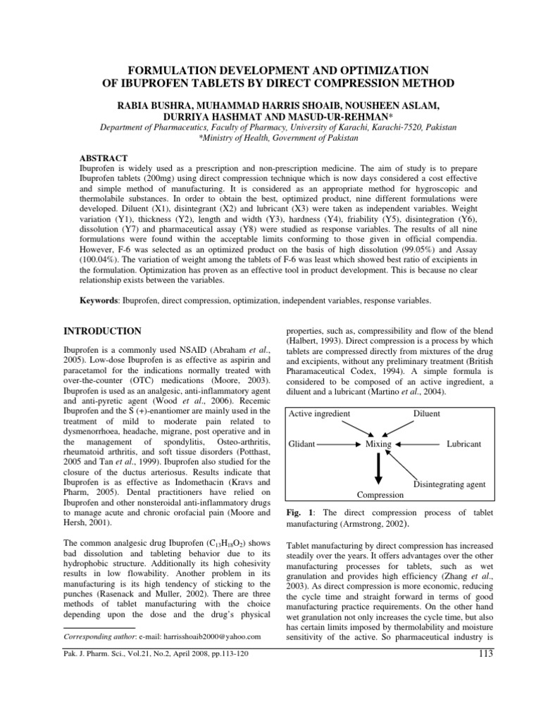 Formulation Development and Optimization of Ibuprofen Tablet | PDF ...