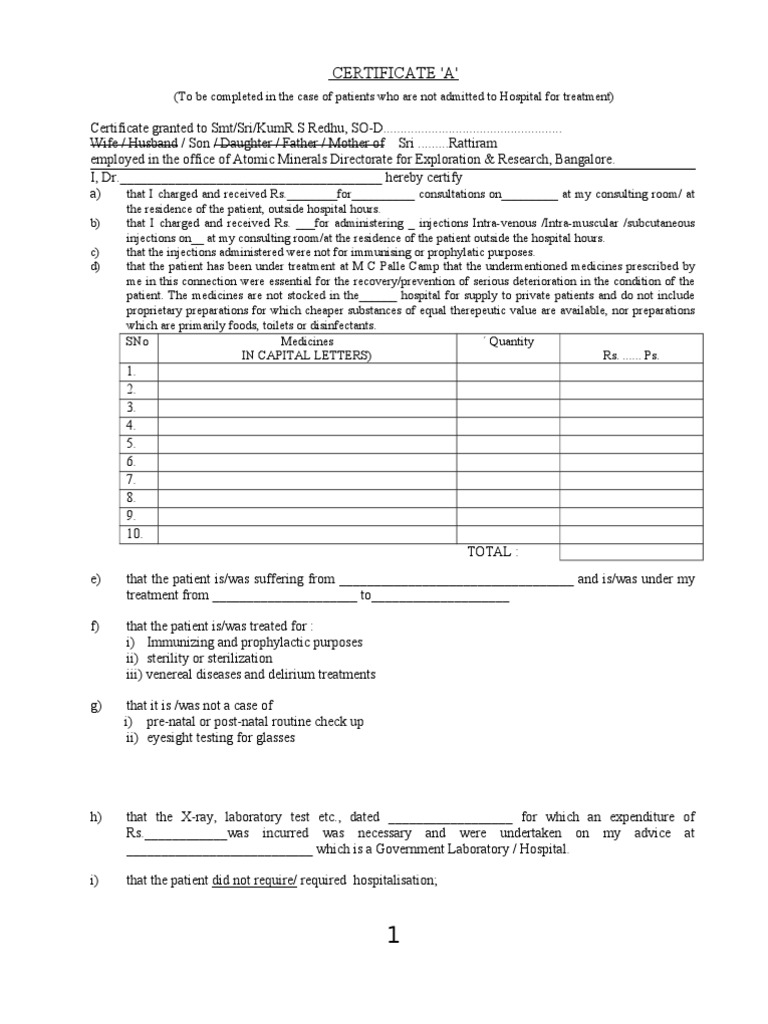 Essentiality Certificate A Template | PDF | Hospital | Medicine