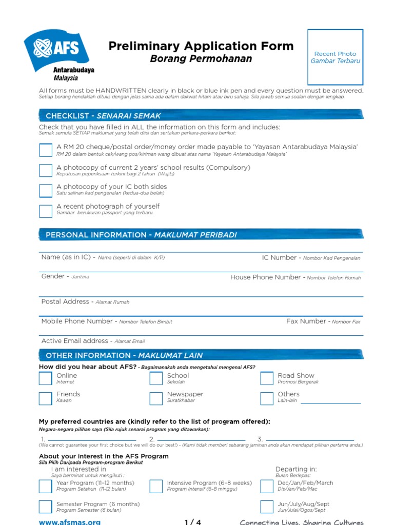 AFS Malaysia Application Guidelines | PDF