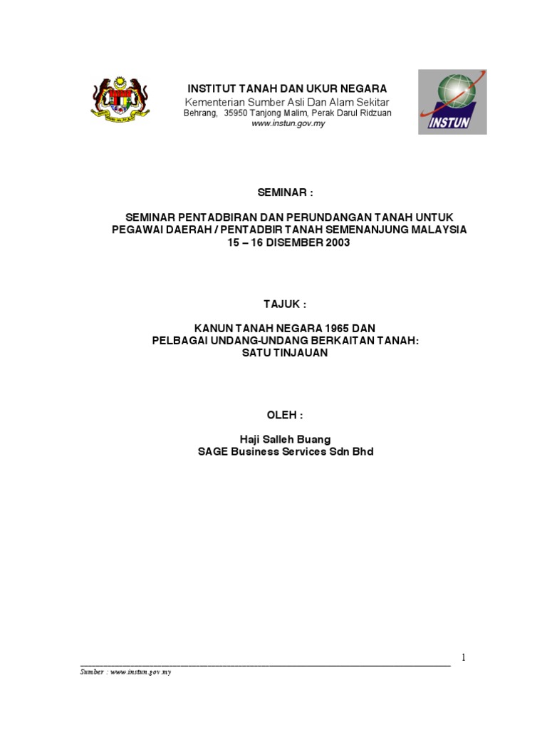 Kanun Tanah Negara 1965 - Salleh Buang  PDF