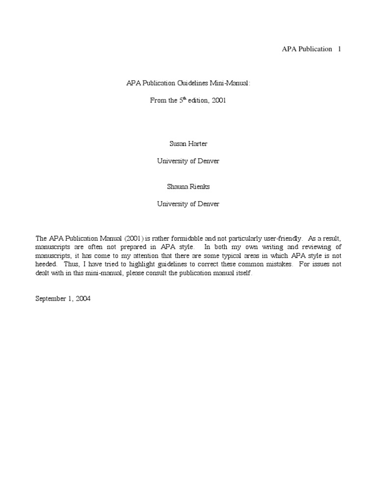 APA Mini Manual | PDF | Apa Style | Hypothesis