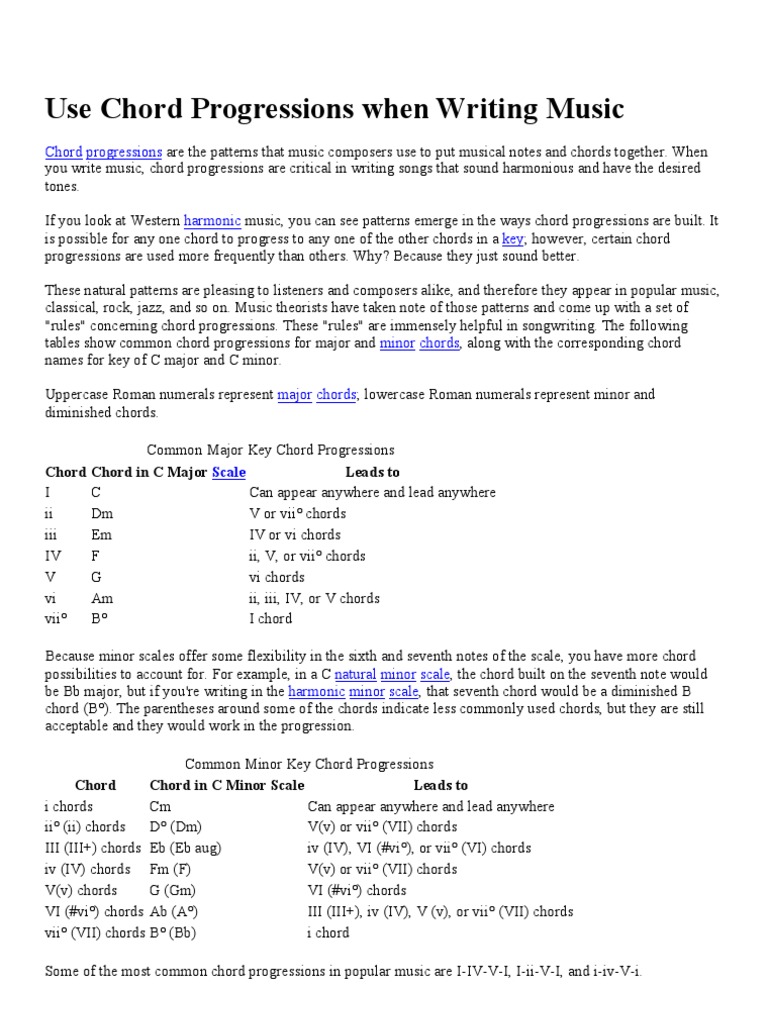 Use Chord Progressions When Writing Music Chord Music