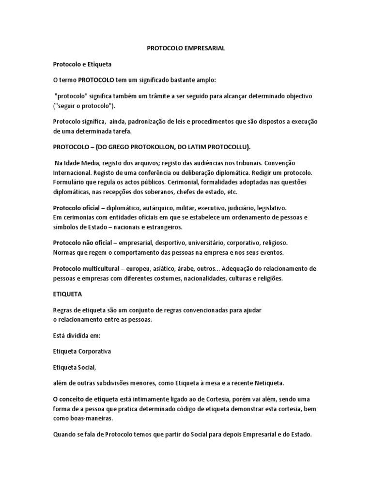 Protocolo e Etiqueta Empresarial | PDF | Science | Ciência (geral)