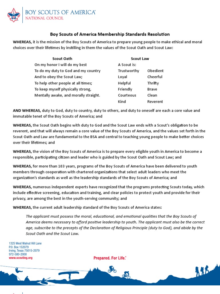 Boy Scouts of America Proposed Standards For Membership | PDF