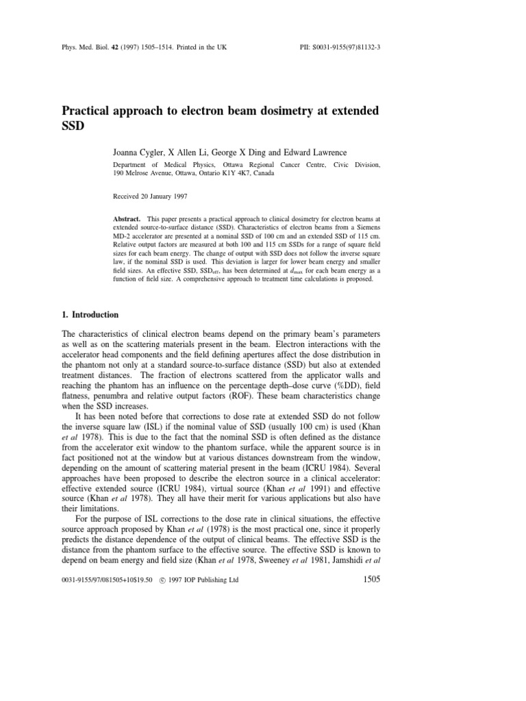 Electron Beam Dosimetry at Extended SSD | PDF | Dosimetry | Electron