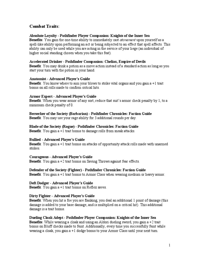 Pathfinder Combat Traits Overview | PDF | Magic (Paranormal) | Dungeons ...