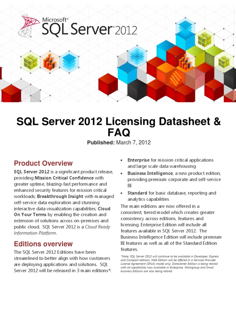 SQL Server 2012 Licensing Datasheet and FAQ Mar2012 | PDF