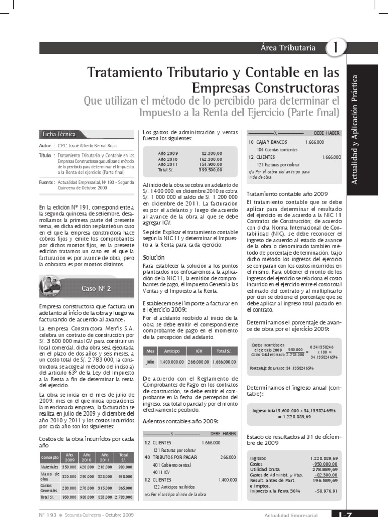 Tratamiento Tributario y Contable en Las Empre de Construccion | PDF ...