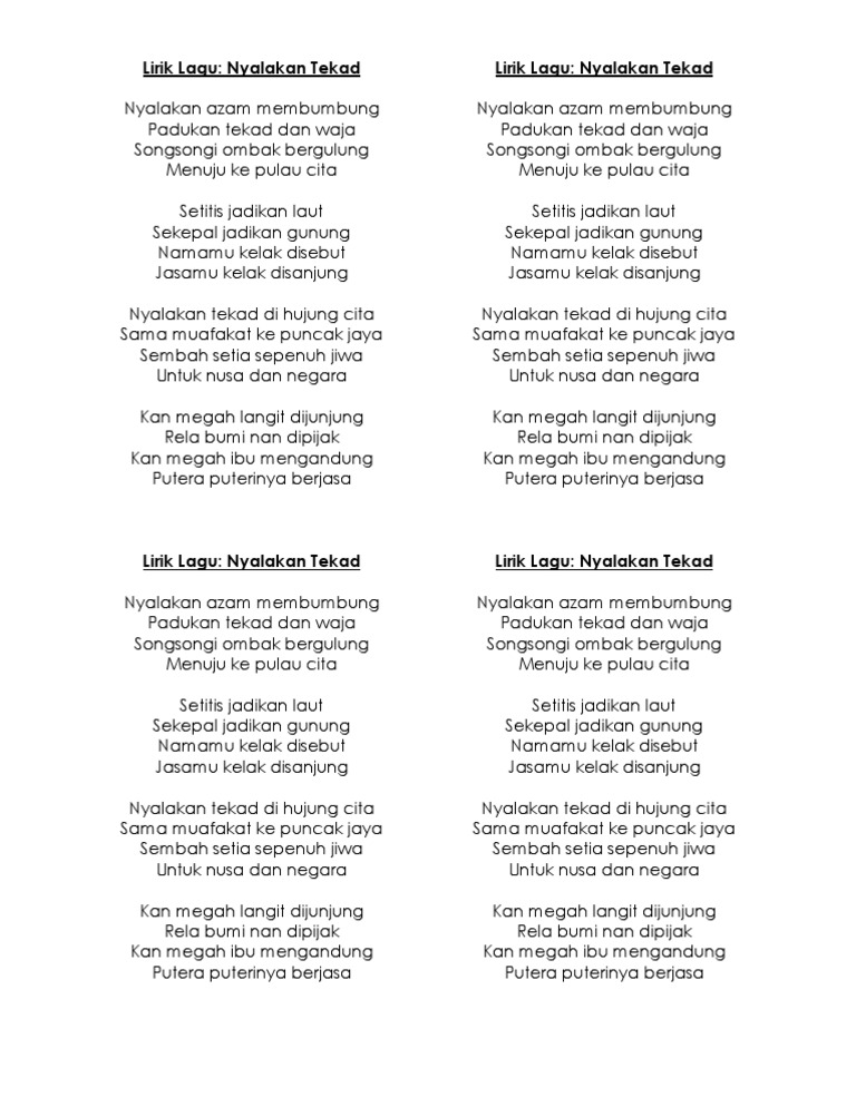 Lirik Lagu Nyalakan Tekad Pdf