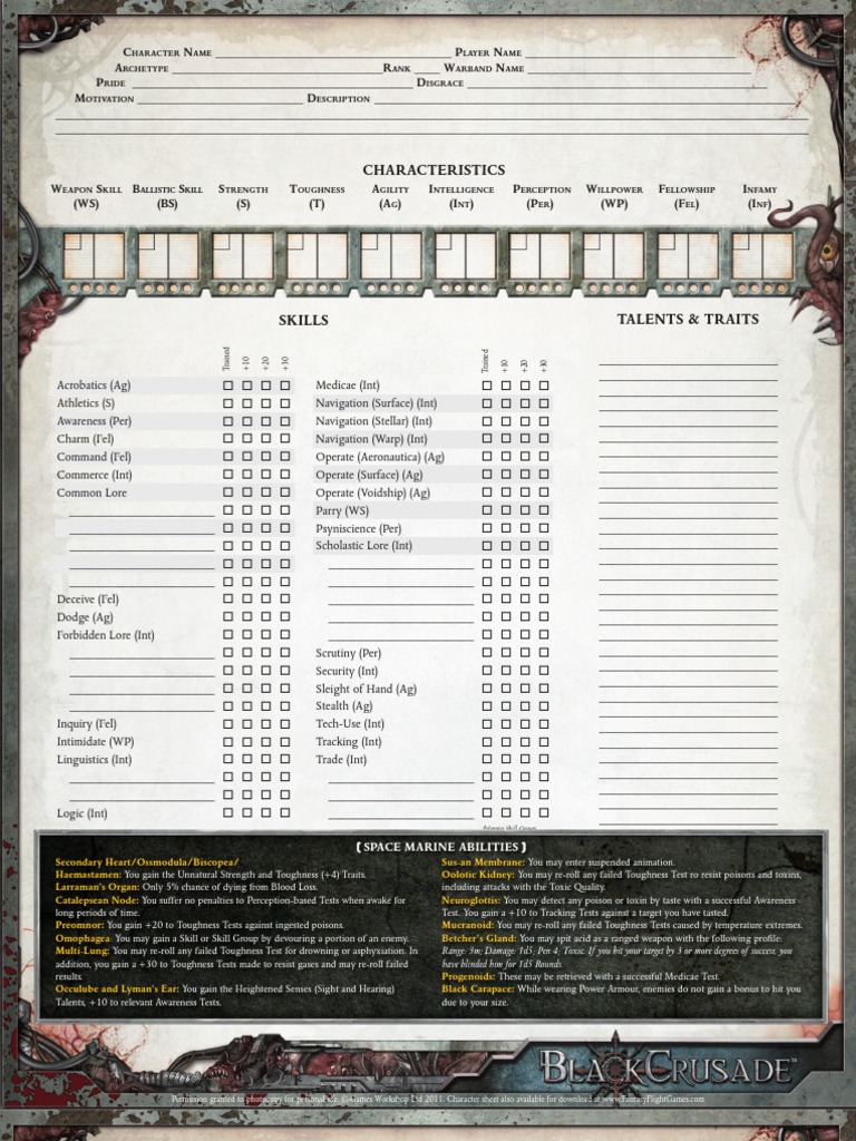 Black Crusade Character Sheet | Poison | Nature