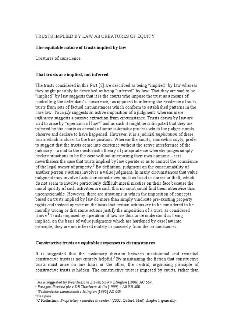 Implied vs Inferred Trusts in Equity | PDF | Restitution | Trust Law