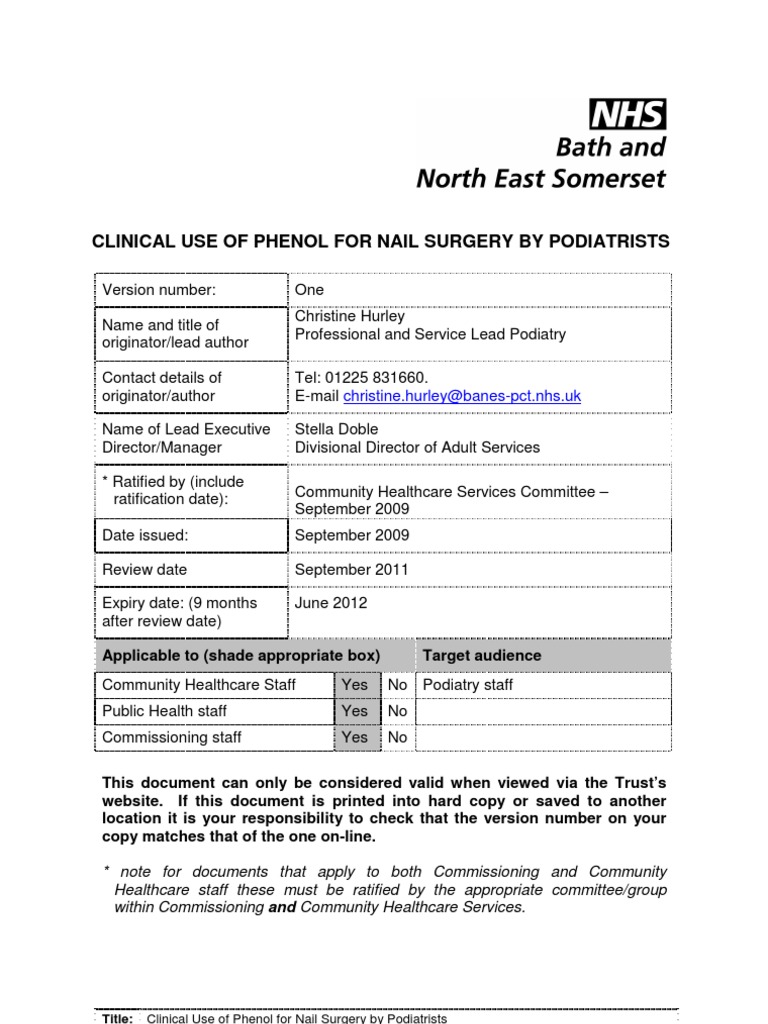 Use of Phenol for Nail Surgery June 2011 Surgery Wound