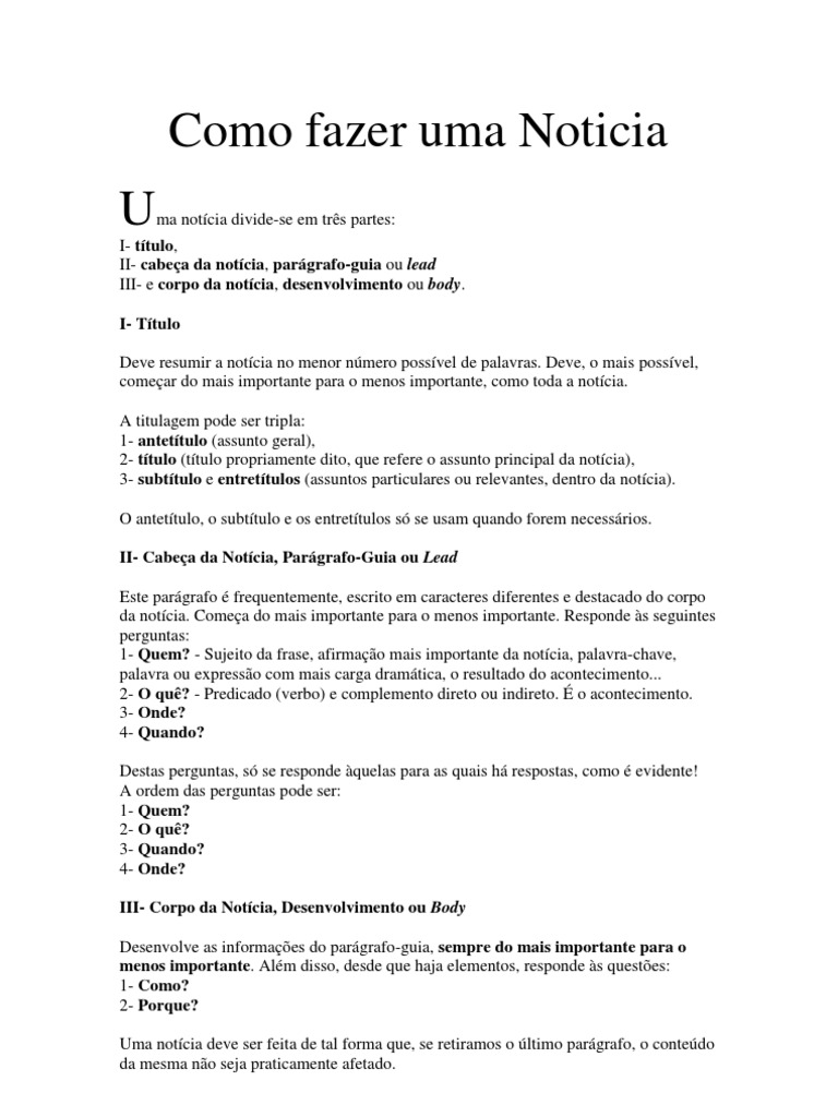 Como Fazer Uma Noticia | PDF | Notícias | Assunto (gramática)