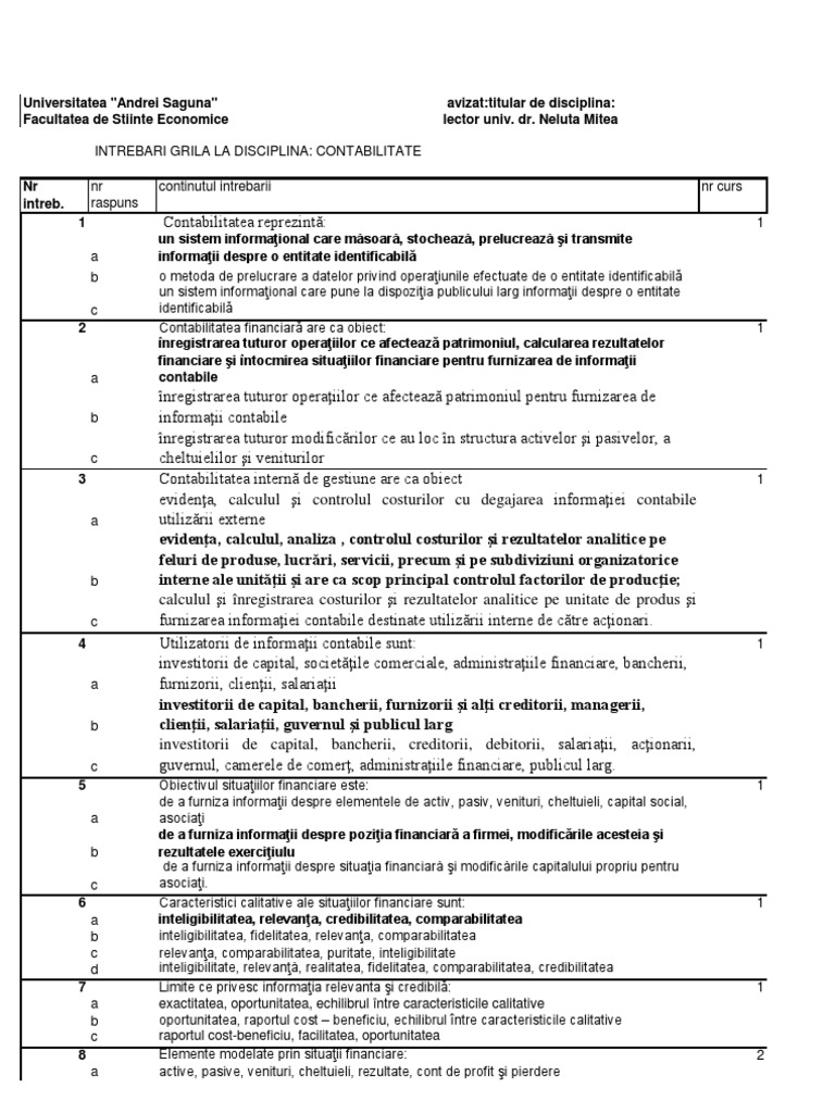 Grile Contabilitate Financiara FEAA ID PDF