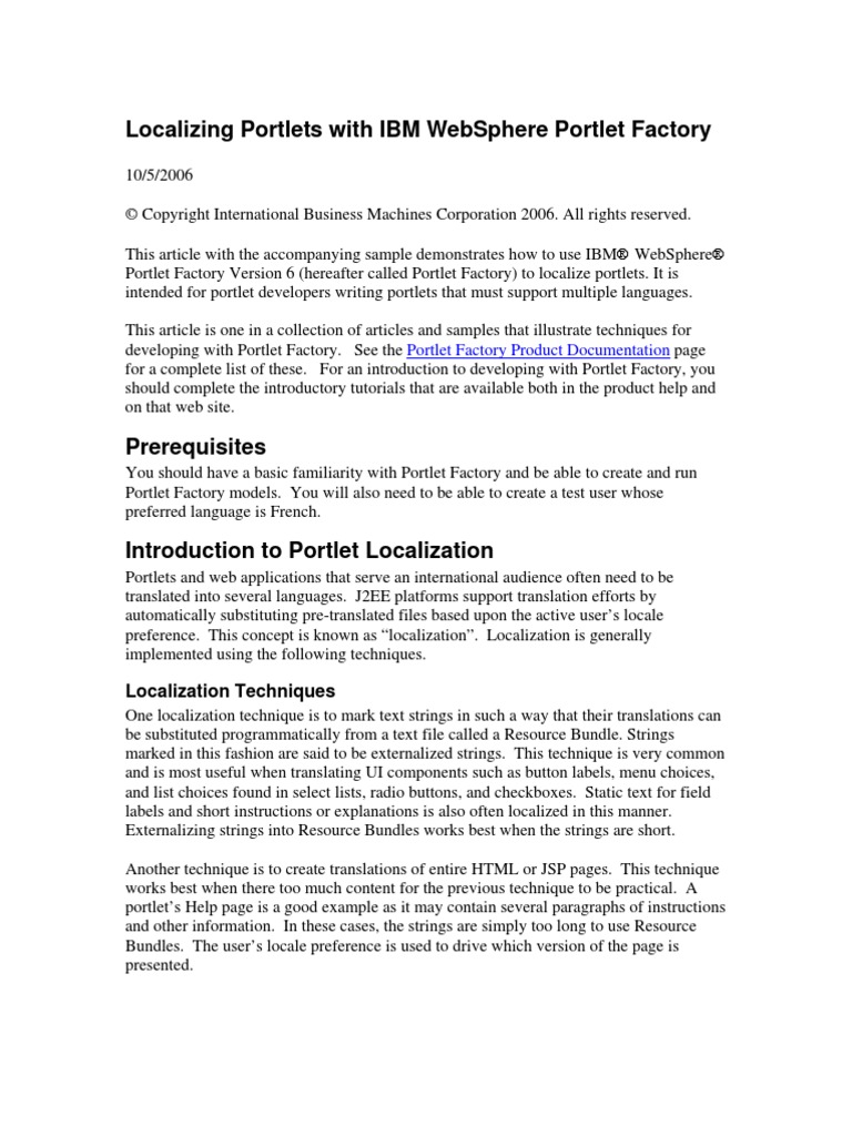 Localizing Portlets With Ibm Websphere Portlet Factory | PDF | Xml ...