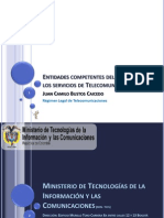 Entidades competentes del Estado en los servicios de Telecomunicaciones, en Colombia