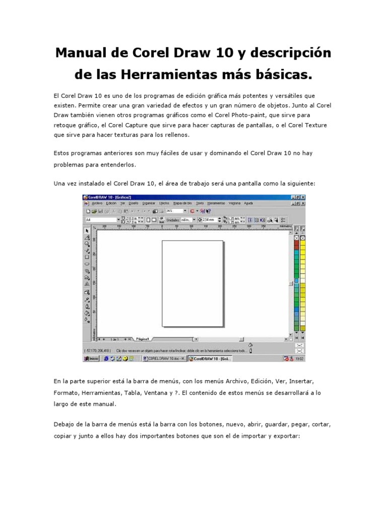 manual de Corel Draw 10 y descripción de las Herramientas más básicas