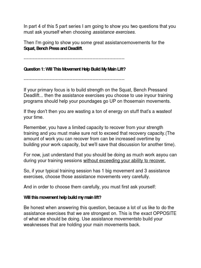 Choosing Assistance Exercises Andy Bolton Recreation Sports