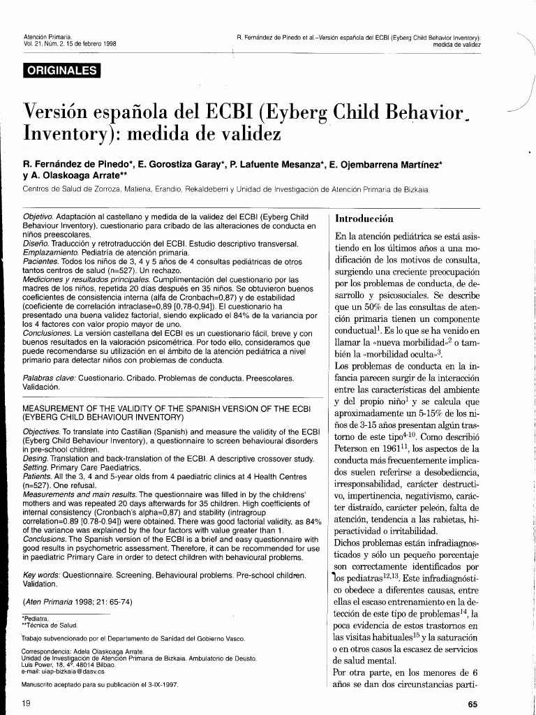 Inventario de Comportamiento Infantil de Eyberg | PDF
