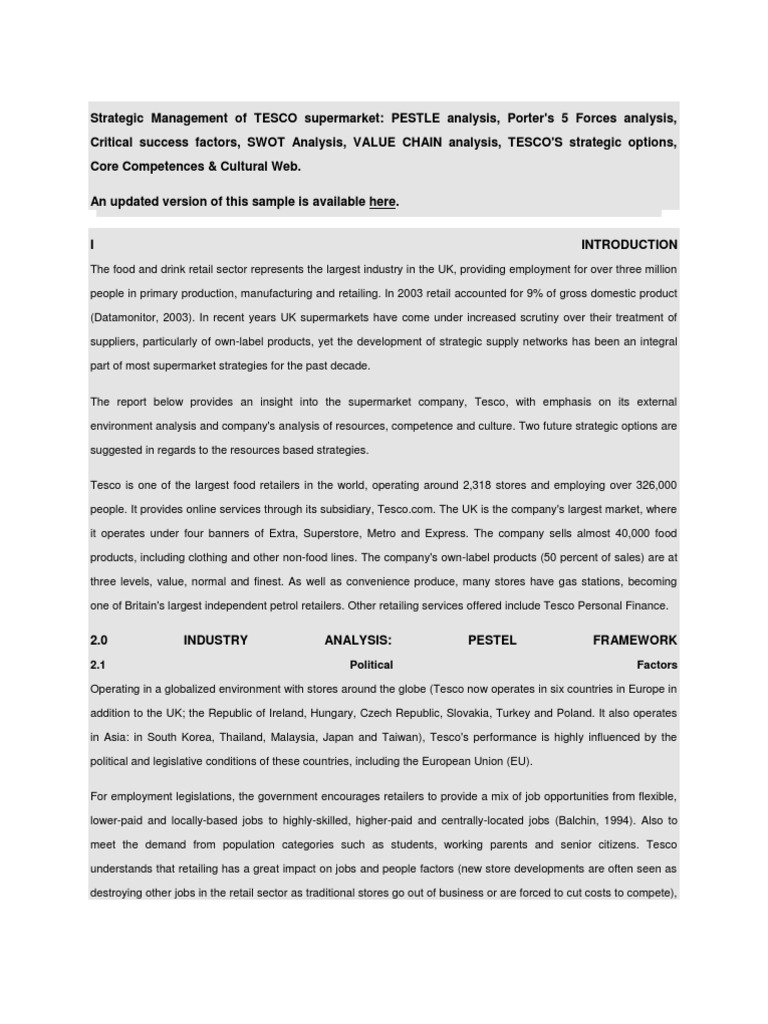 Strategic Management of TESCO Supermarket | PDF | Tesco | Strategic ...