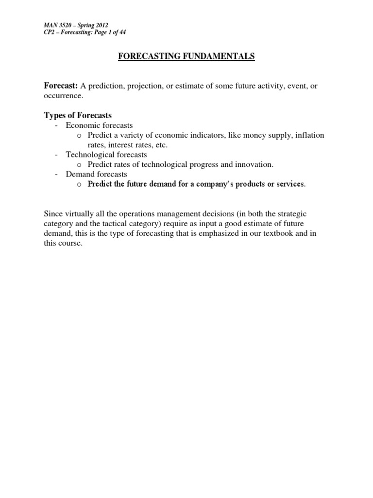 Forecasting Fundamentals: MAN 3520 - Spring 2012 CP2 - Forecasting ...
