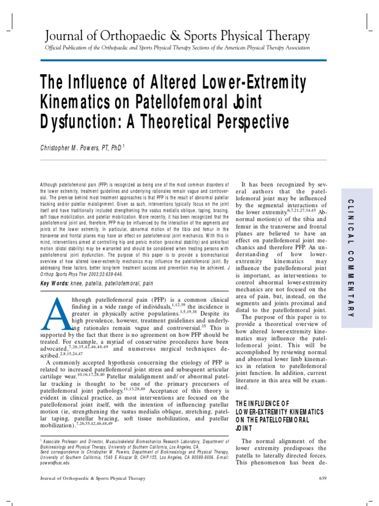 The Influence of Altered LowerExtremity Kinematics On Patellofemoral