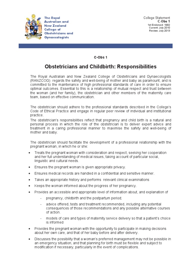 Obstetricians' Responsibilities Guide | PDF | Clinical Trial | Obstetrics