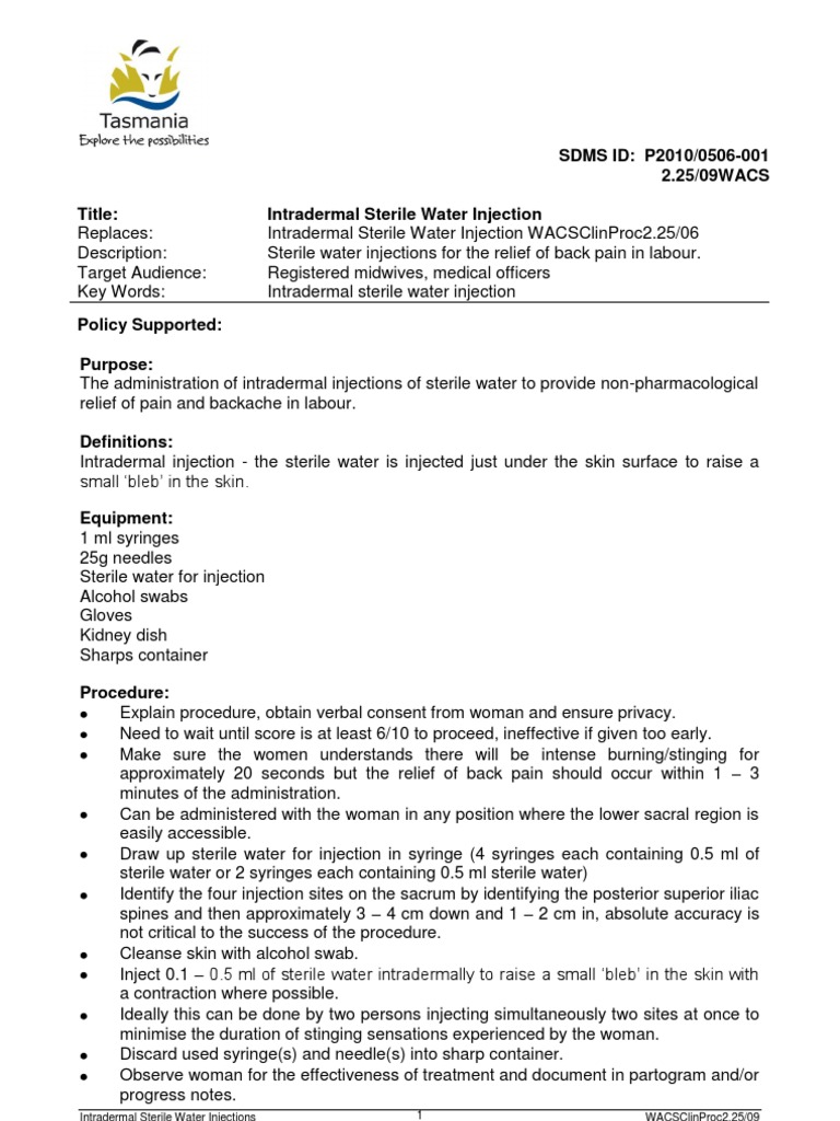 Intradermal Sterile Water Injection | PDF | Injection (Medicine) | Midwife