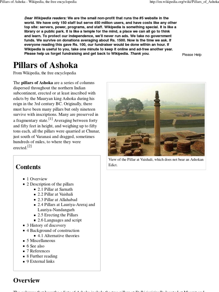 Pillars of Ashoka Wikipedia, The Free Encyclopedia Ashoka