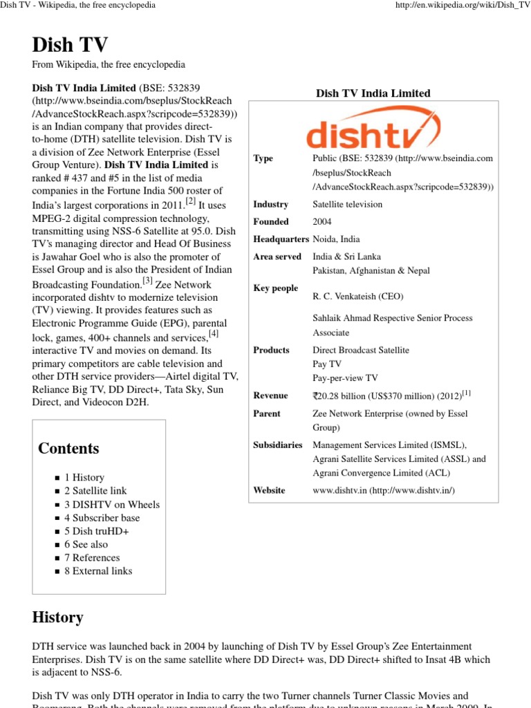 Dish TV Wikipedia, The Free Encyclopedia PDF Satellite Television