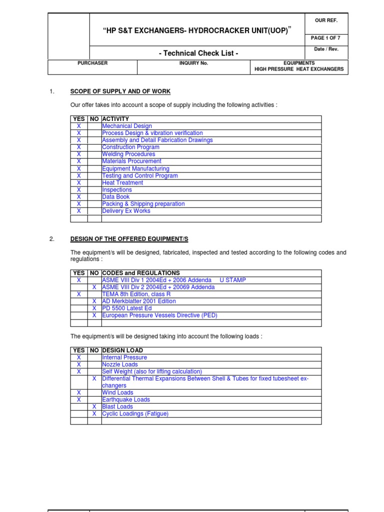 Heat Exchanger Inspection Checklist | PDF | Nondestructive Testing ...
