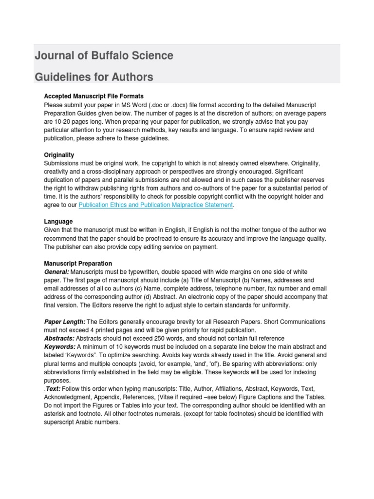 Journal of Buffalo Science Guidelines for Authors ...