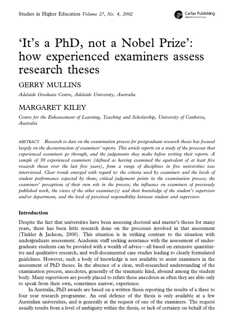 PhD Thesis Assessment Insights | PDF | Thesis | Doctor Of Philosophy