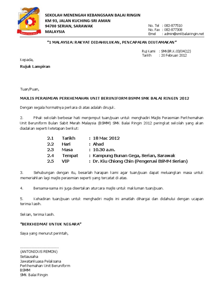 12. Surat Jemputan Majlis Perasmian