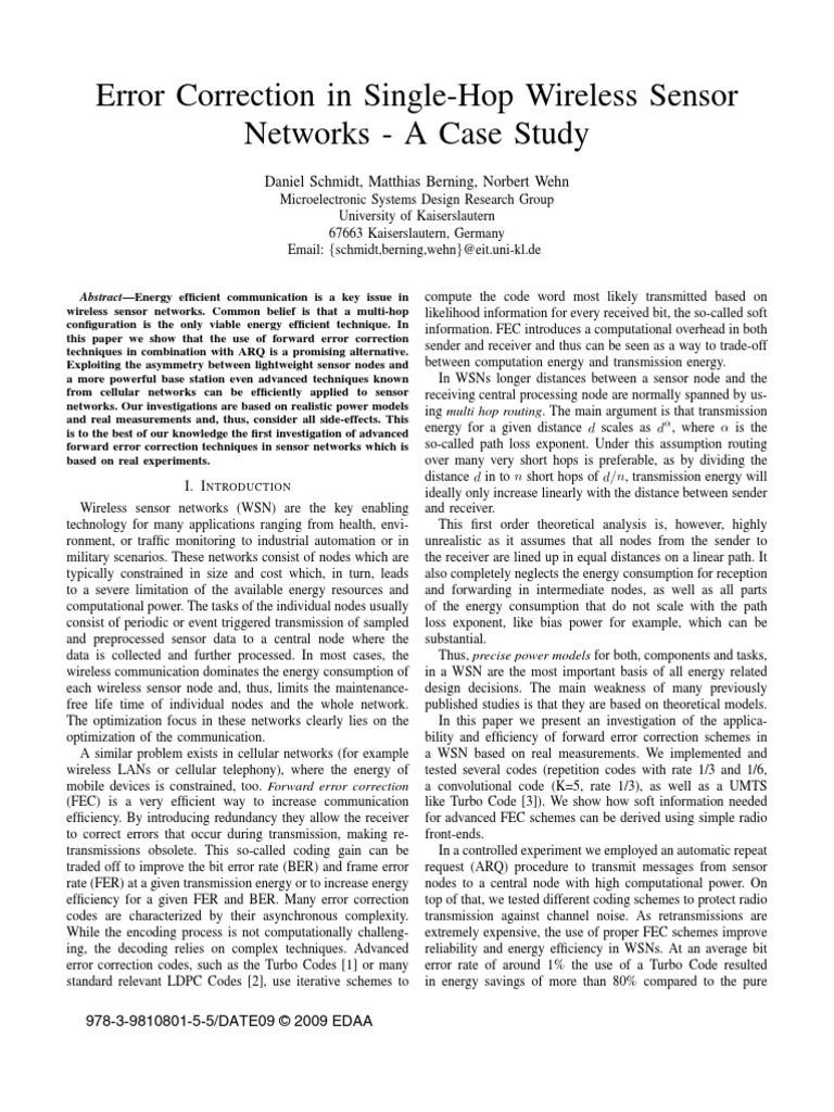 Error Correction in Single-Hop Wireless Sensor | PDF | Forward Error ...