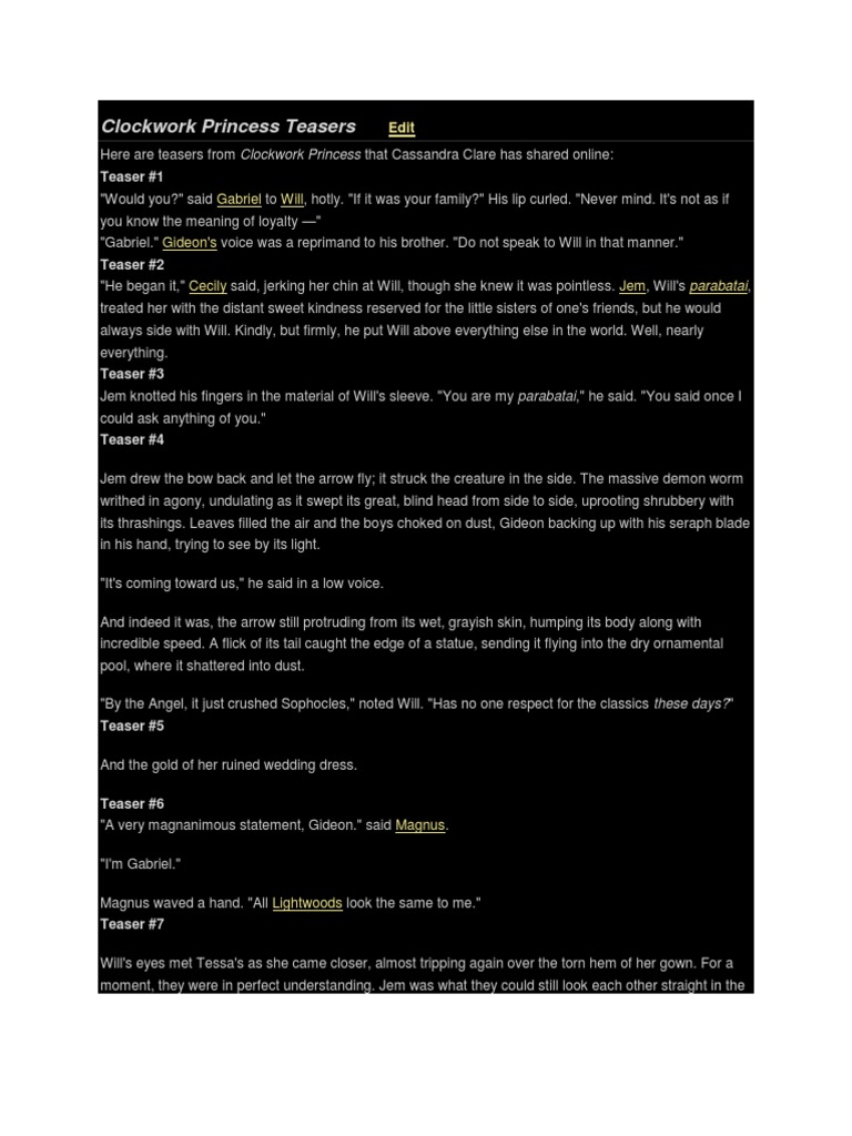 Clockwork Princess Teasers | PDF | Leisure
