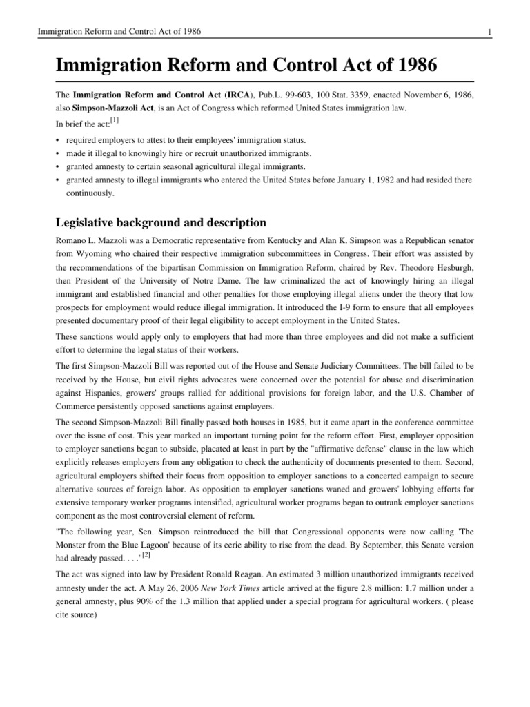 Immigration Act Of 1986 Pdf | S 1200 Immigration Act – ZRPIV