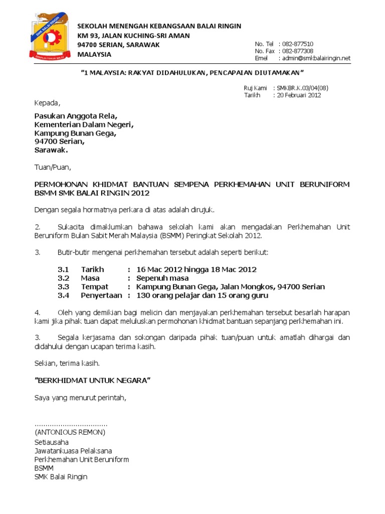 Surat Makluman Perasmii Kepada Ppd