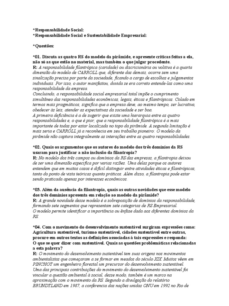Responsabilidade Social - Questões | PDF | Sustentabilidade | Desperdício
