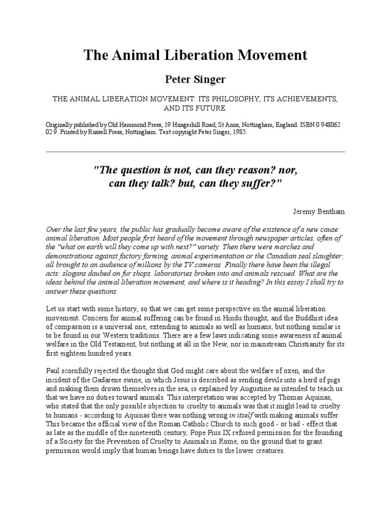 Singer The Animal Liberation Movement | PDF | Animal Rights
