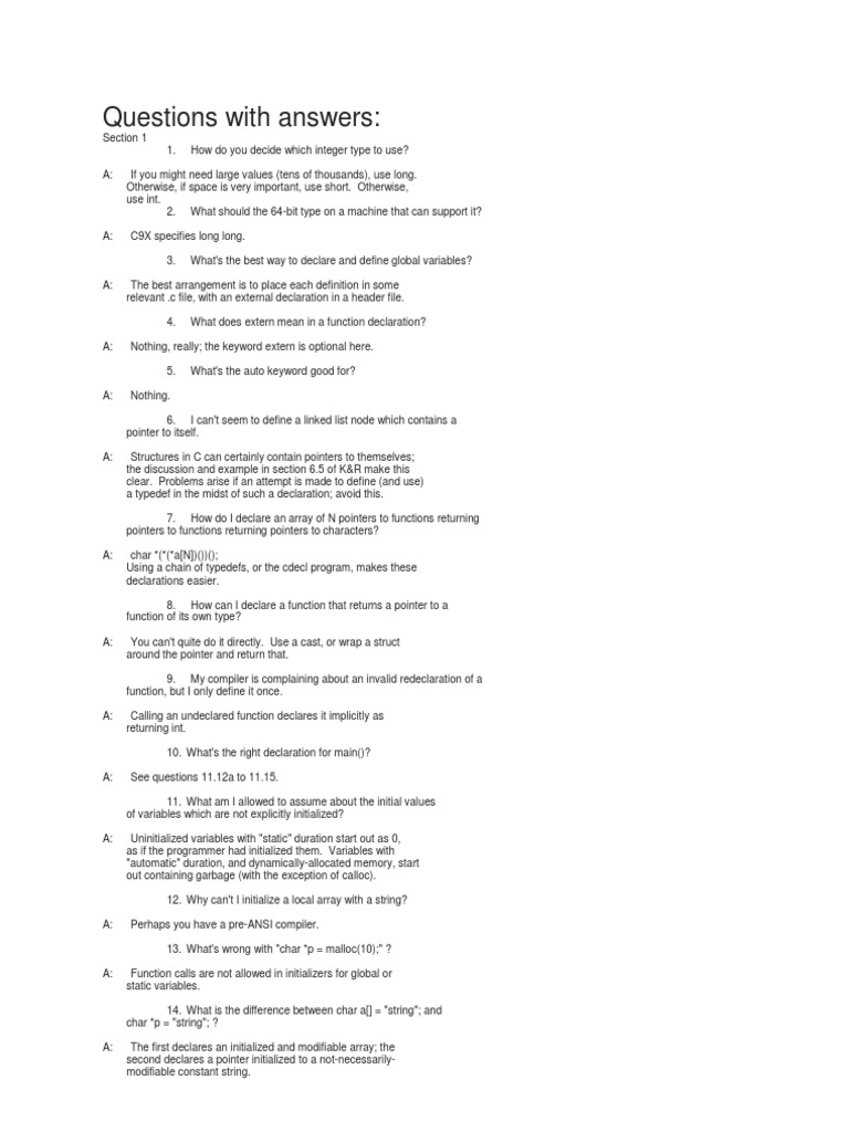 C/c++questions With Answers | Download Free PDF | Pointer (Computer ...