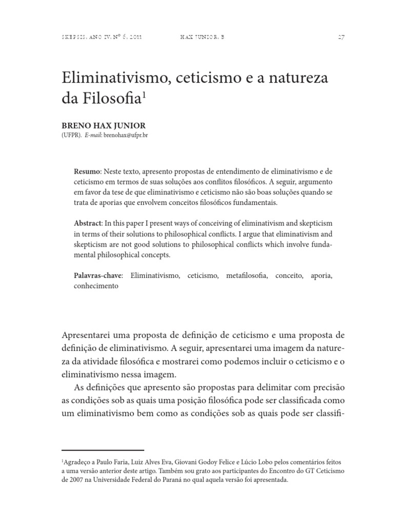 Eliminativismo e Ceticismo na Filosofia | PDF | Ceticismo | Conhecimento