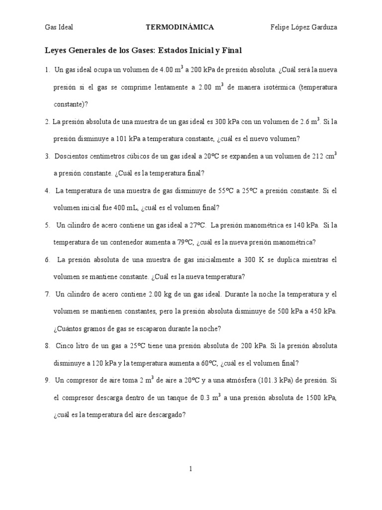 Ejercicios de Gases Ideales | PDF | Gases | Mole (Unidad)