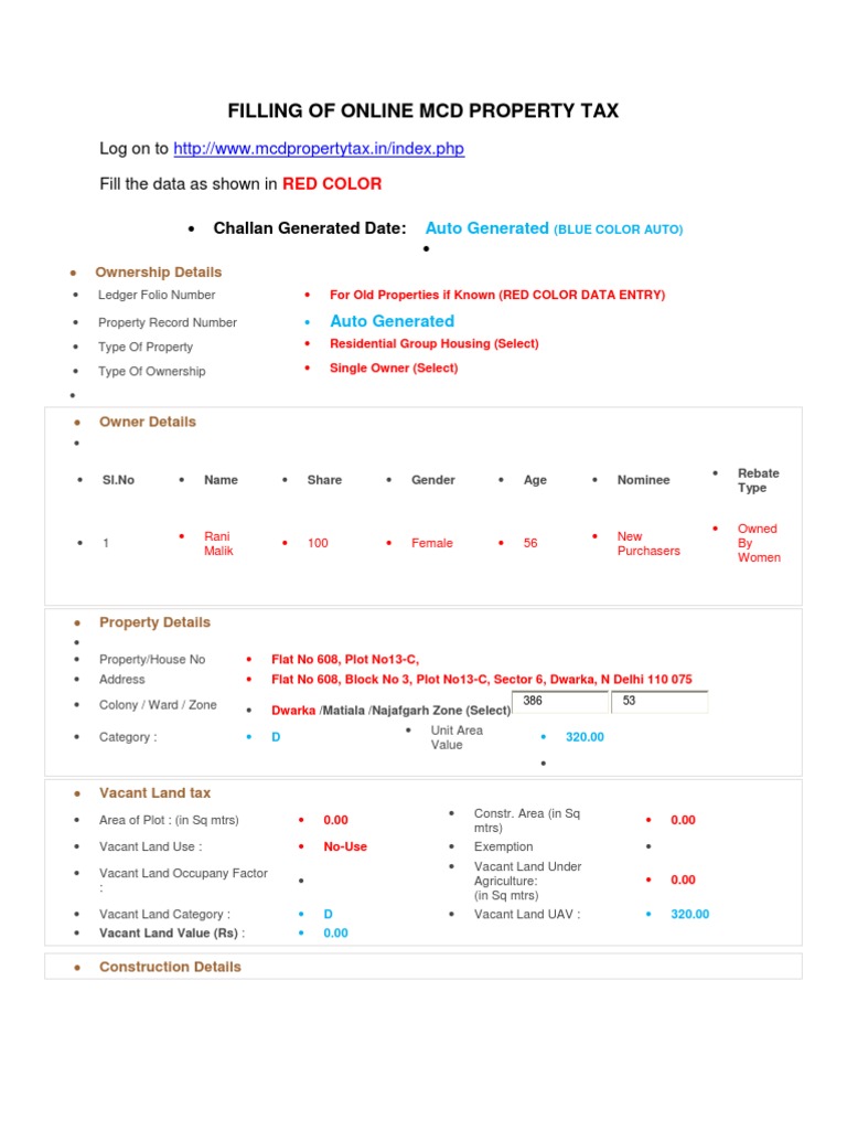 Filling of Online Mcd Property Tax Tax Refund Property Tax
