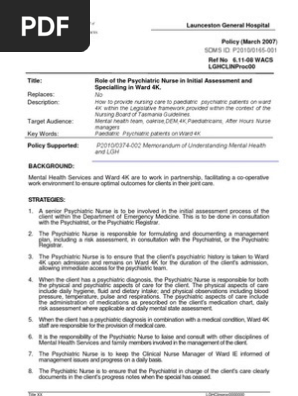 Role of the Psychiatric Nurse in Initial Assessment & Specialling in Ward 4K