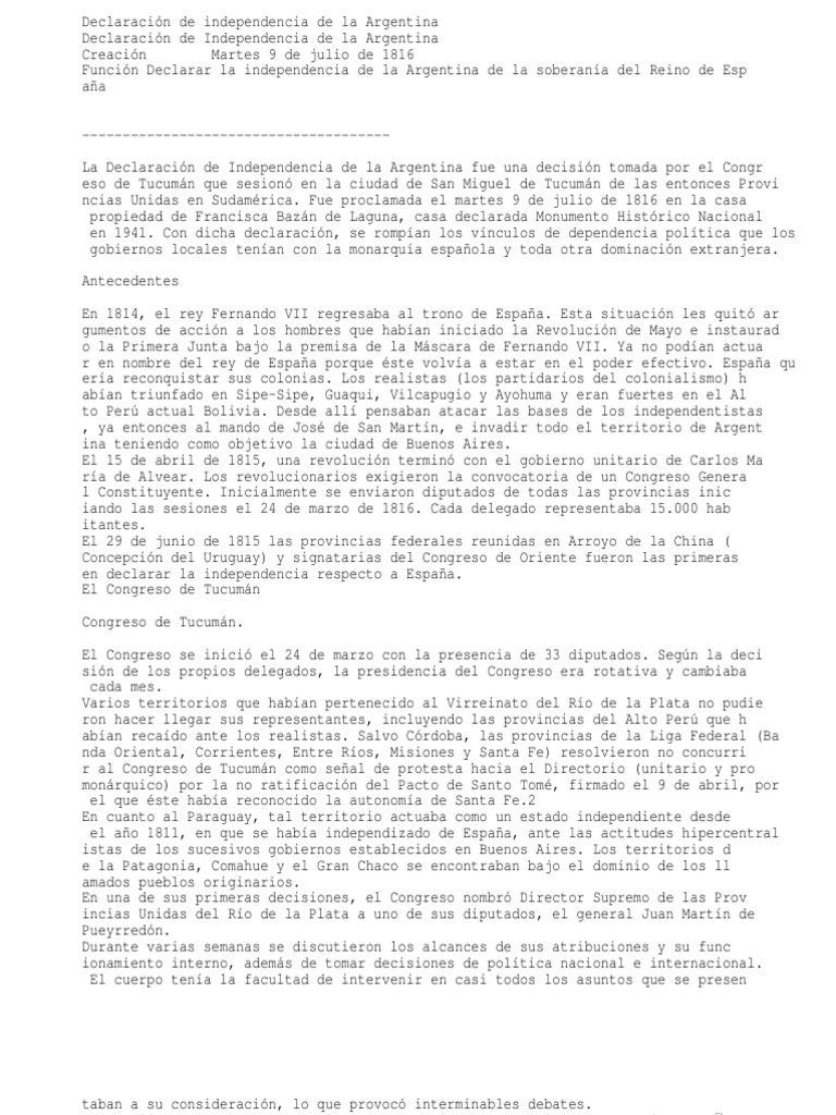 Declaración de La Independencia | PDF | Argentina | América del Sur