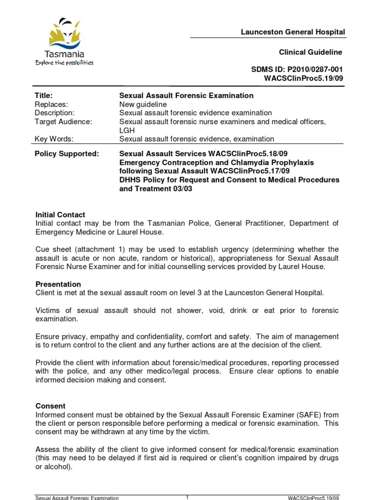 Forensic Exam Guidelines for Assault | PDF | Sexually Transmitted ...