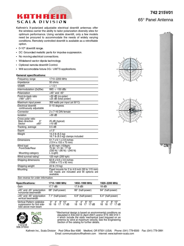 Kathrein 742215 V01 Antenna Descptiom PDF Antenna (Radio